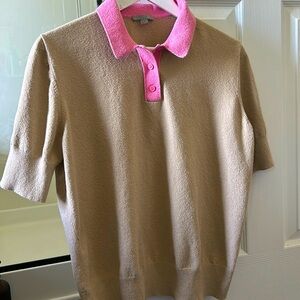 COS Pink Collar Tan Short-Sleeve Polo Knit Top